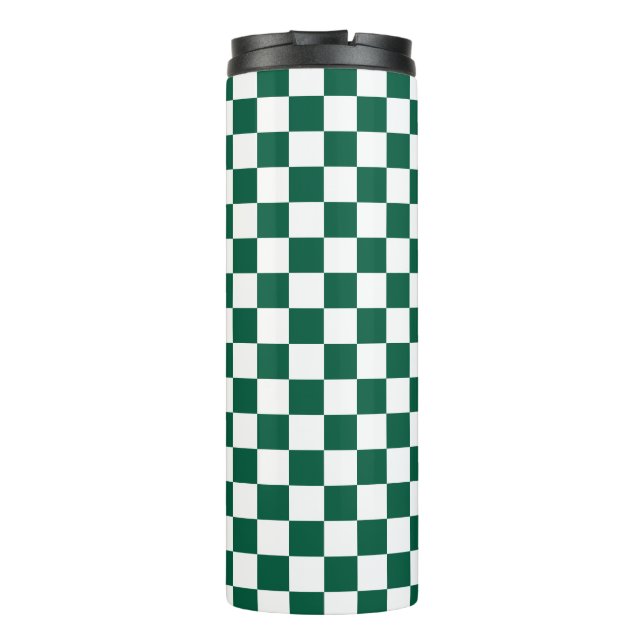 Hunter Green and White Chequered Thermal Tumbler (Back)