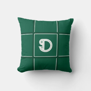 Hunter Green and White Decorative Initial Throw Pillow