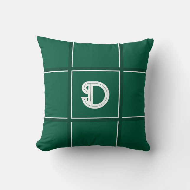Hunter Green and White Decorative Initial Throw Pillow (Front)