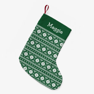 Hunter Green and White Fair Isle Monogram Small Christmas Stocking