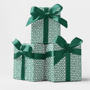 Hunter Green and White Greek Key Pattern Wrapping Paper