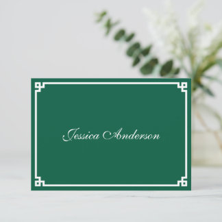 Hunter Green and White Greek Key Place Card