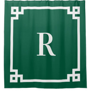 Hunter Green and White Greek Key Simple Monogram