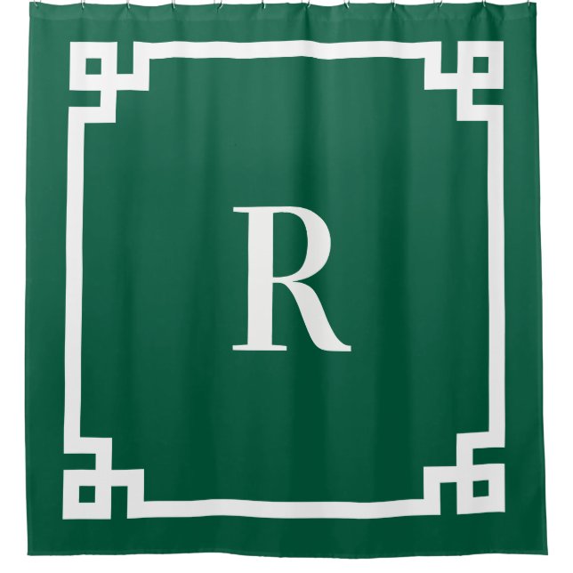 Hunter Green and White Greek Key Simple Monogram (Front)
