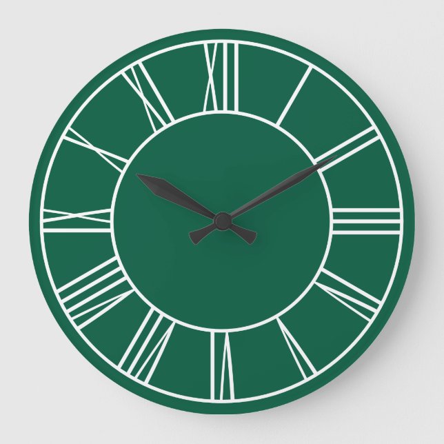 Hunter Green and White Ring Roman Numerals Large Clock (Front)