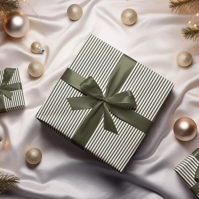 Hunter Green and White Stripes Pattern Wrapping Paper (Hunter Green or Forest Green and White Stripes Pattern Gift Wrap Inspired by Nature. Elegant, Simple)