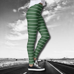Hunter Green and White Thin Horizontal Striped Leggings