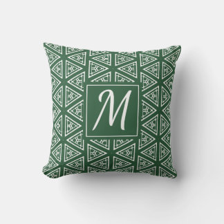 Hunter Green and White with Initial Throw Pillow