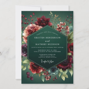Hunter Green Baroque Flora Wedding Invitation