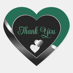 Hunter Green Black Hearts Wavy Silver Thank You Heart Sticker