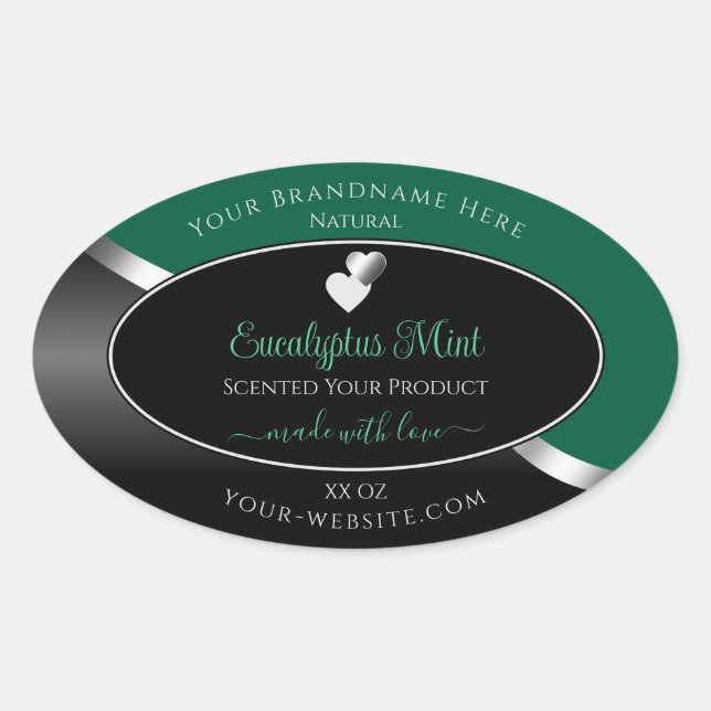 Hunter Green Black Wavy Silver Heart Product Label (Front)