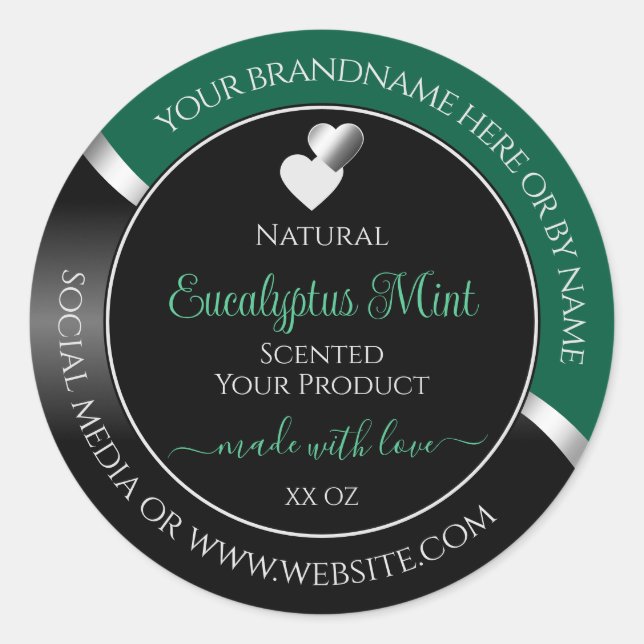 Hunter Green Black Wavy Silver Heart Product Label (Front)
