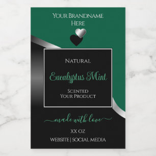 Hunter Green Black Wavy Silver Heart Product Label
