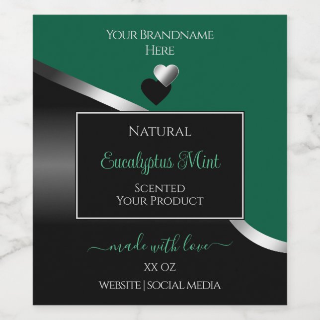 Hunter Green Black Wavy Silver Heart Product Label (Single Label)
