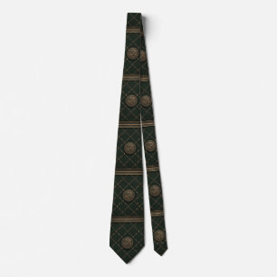 Hunter Green & Bronze Hunting Lodge Emblem Fabric Tie
