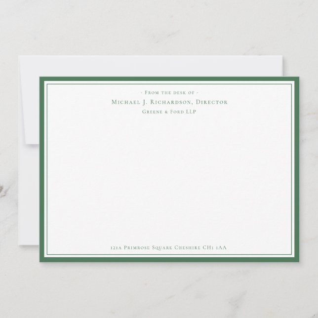Hunter Green Business Monogram From The Desk of   Card (Front)