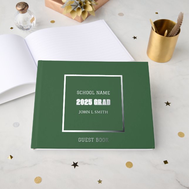 Hunter Green Colour School Graduation Guest Book (Front Open)