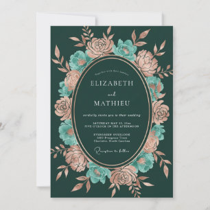 Hunter Green Copper Botanical Wedding Invitation