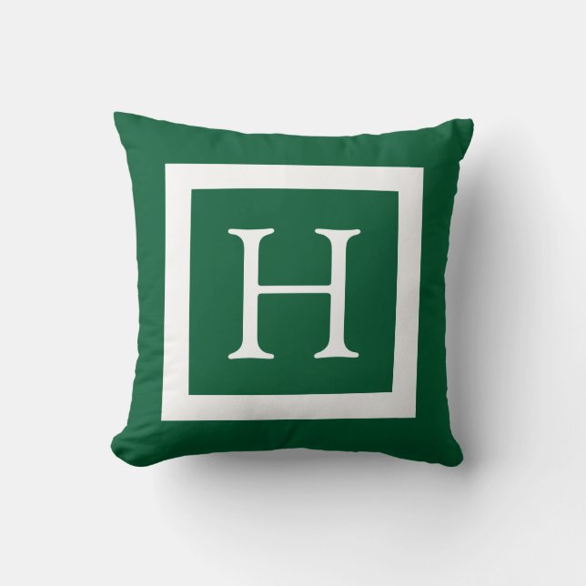 Hunter Green Custom Monogram Throw Pillow (Front)