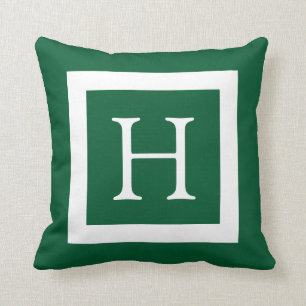 Hunter Green Custom Monogram Throw Pillow