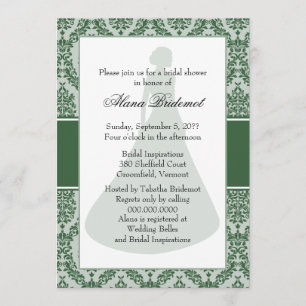 Hunter Green Damask Bridal Shower Invitation