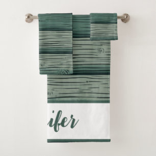 Hunter Green   Dark Green Wooden Shiplap Bath Towel Set