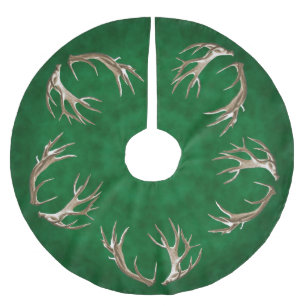 Hunter Green Deer Antlers Christmas Tree Skirt