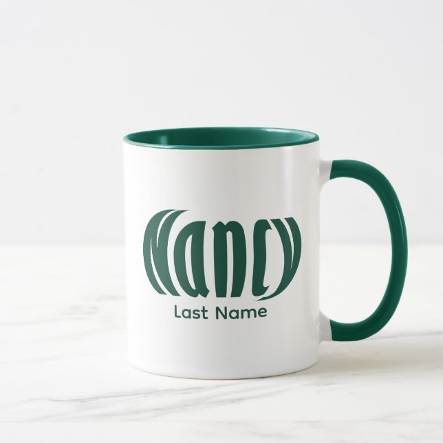 Hunter Green Elegant Personalized NANCY Mug  (Right)
