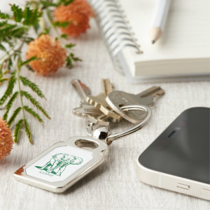 Hunter Green Elephant Line Drawing With Monogram Keychain