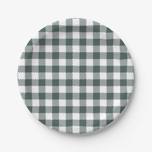 Hunter Green Gingham Pattern Paper Plate