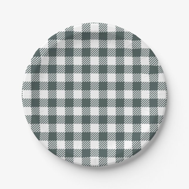 Hunter Green Gingham Pattern Paper Plate (Front)