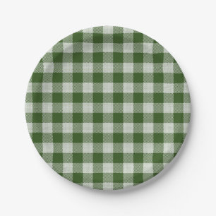 Hunter Green Gingham Plaid Paper Plate