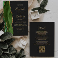 Hunter Green Gold Agate Dark QR Code Wedding