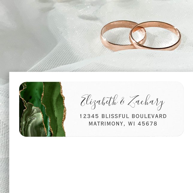 Hunter Green Gold Agate Mariage Adresse de retour (Créateur téléchargé)