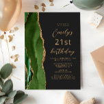 Hunter Green Gold Agate Slate Script 21st Birthday Invitation<br><div class="desc">The left-hand edge of this elegant modern birthday party invitation features a hunter green watercolor agate border trimmed with gold faux glitter. The customizable text combines gold-coloured script and sans serif fonts on a slate black background. The reverse side features a matching green and gold agate design.</div>