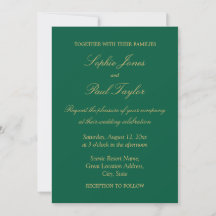 Hunter Green Golden Beige Faire-part de mariage