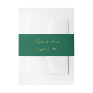 Hunter Green Golden Beige Wedding Invitation Belly Band