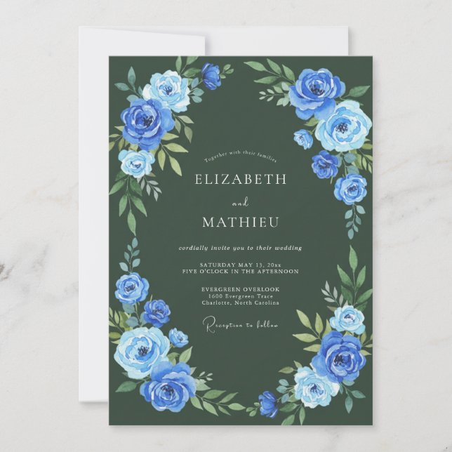 Hunter Green Graceful Winter Wedding Invitation (Front)