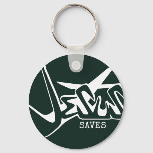 Hunter Green Graffiti Jesus Saves Keychain