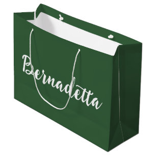 Hunter Green Handwritten Elegant Stylish Name Large Gift Bag