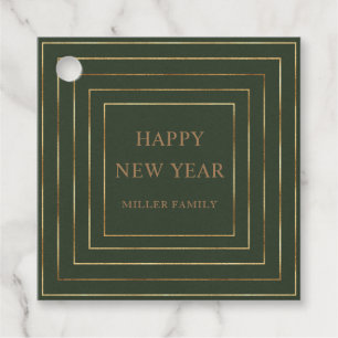 hunter green happy new year gold foil border favour tags