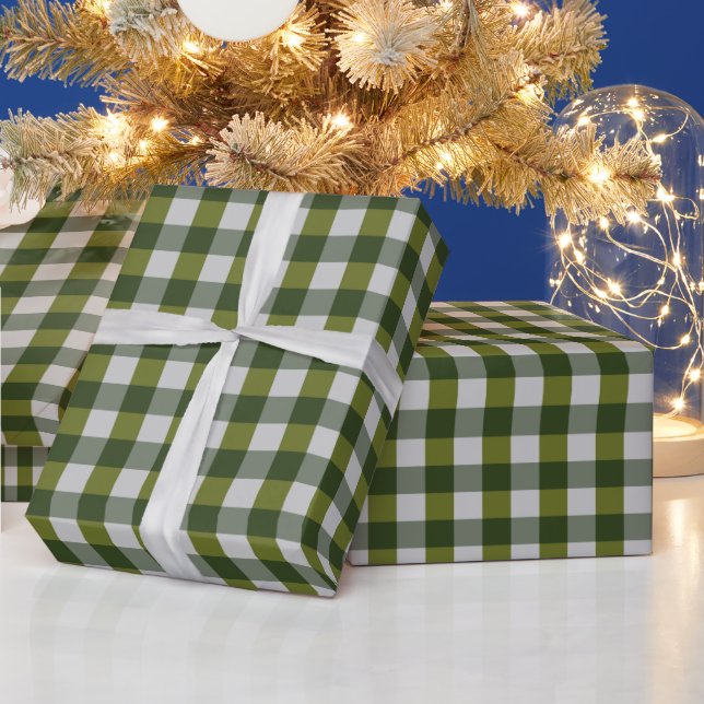 Hunter Green Ivory Gingham Plaid  Wrapping Paper (Holidays)