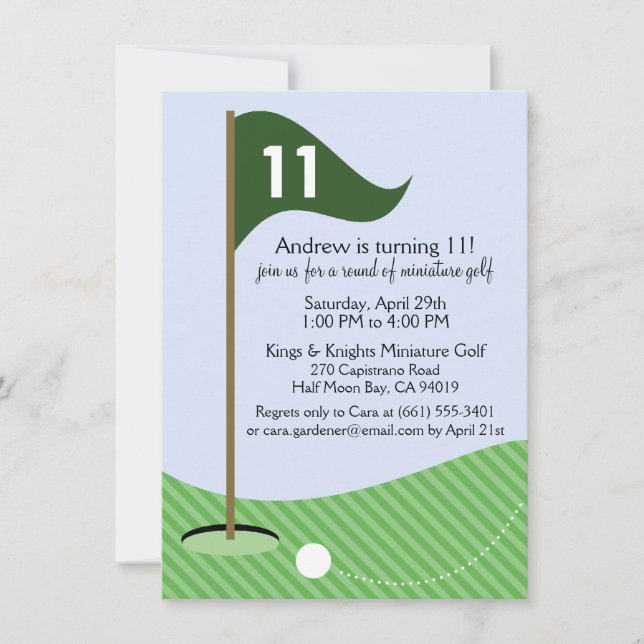 Hunter Green Let's Par-Tee Miniature Golf Birthday Invitation (Front)