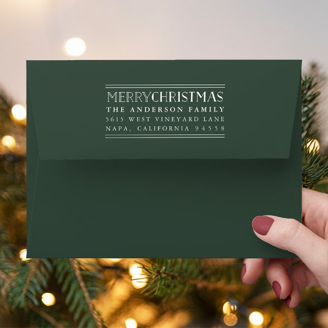 Hunter Green Merry Christmas Back Flap Address Envelopes (Creator Uploaded)