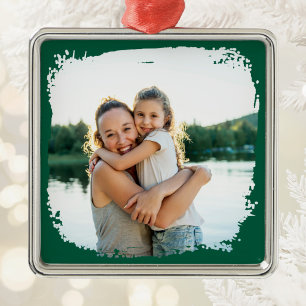 Hunter Green Modern Grunge Border Photo Metal Ornament