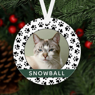 Hunter Green Monogram   Cat Pet Paw Prints Holiday Ornament
