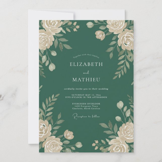 Hunter Green Moody Forest Wedding Invitation (Front)