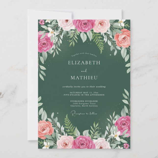 Hunter Green Moody Romantic Wedding Invitation (Front)