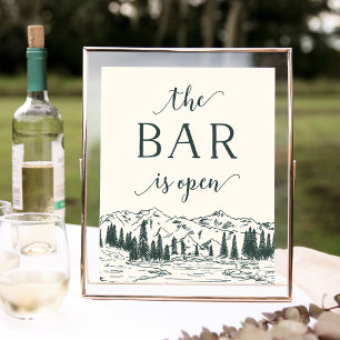 Hunter Green   Mountain Sketch Wedding Bar Sign