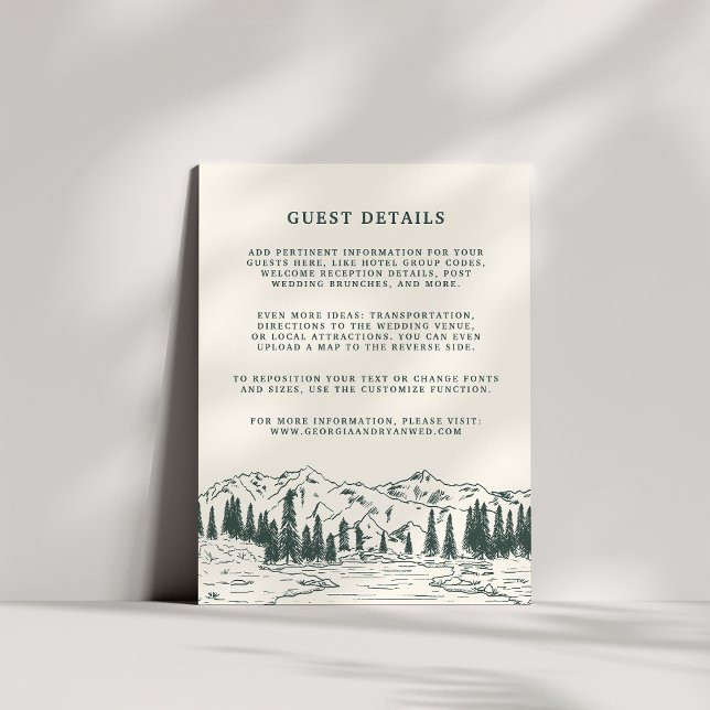 Hunter Green Mountain Sketch Wedding Guest Details Enclosure Card (Creator Uploaded)